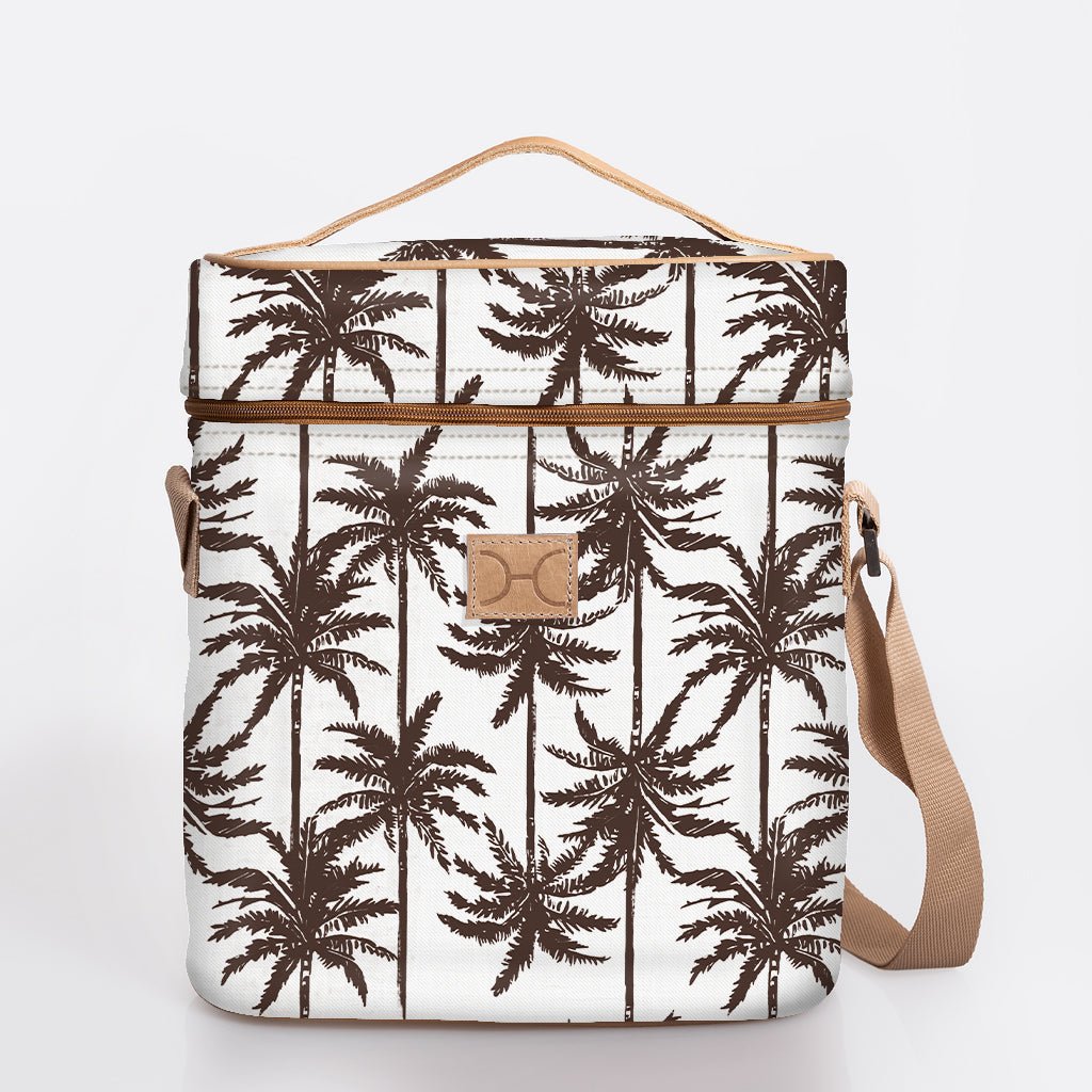 Wine Cooler Jumbo | Laminated Fabric with Genuine Leather Palm - Neutral / Chunky Zip Beverage Cooler Fabric Bag