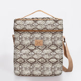 Wine Cooler Jumbo | Laminated Fabric with Genuine Leather Python - Moody / Chunky Zip Beverage Cooler Fabric Bag