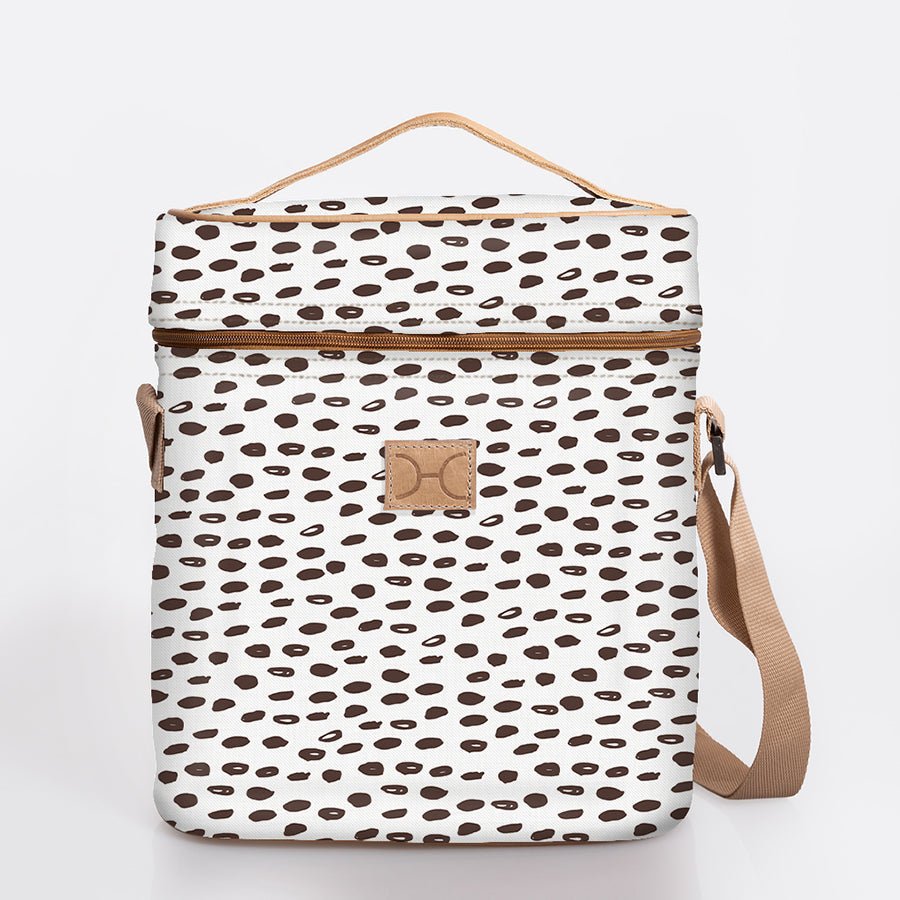 Wine Cooler Jumbo | Laminated Fabric with Genuine Leather Seeds - White / Chunky Zip Beverage Cooler Fabric Bag