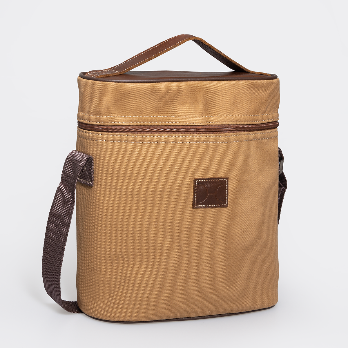 Wine Cooler Jumbo | Wax Canvas with Genuine Leather | Corporate Camel Canvas with Tobac Leather / Gun Metal (default)