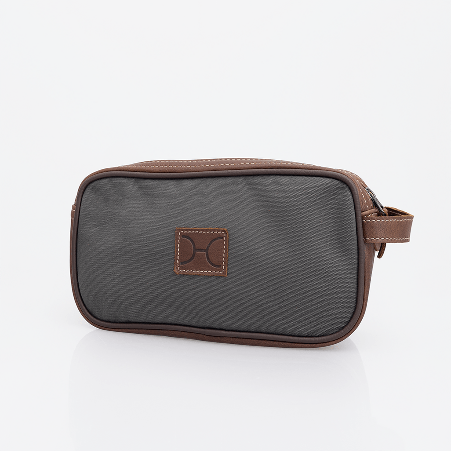 Women’s Double Zip Vanity | Wax Canvas with Genuine Leather Charcoal Canvas with Tobac Leather / Gunmetal (default)