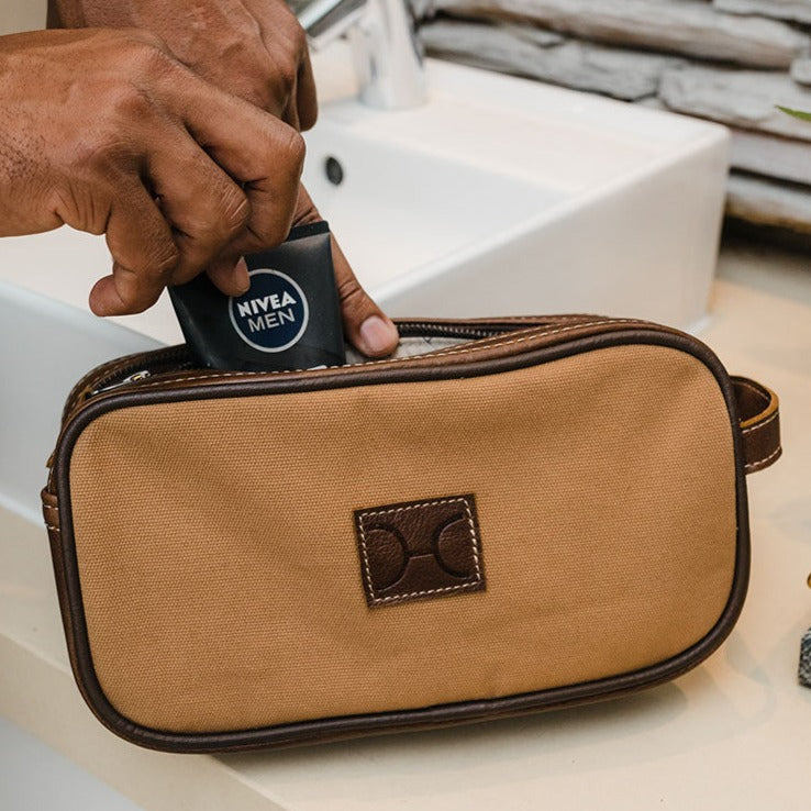 Women’s Double Zip Vanity | Wax Canvas with Genuine Leather | Corporate Vanity Bag by Thandana