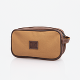 Women’s Double Zip Vanity | Wax Canvas with Genuine Leather | Corporate Camel Canvas with Tobac Leather / Gunmetal