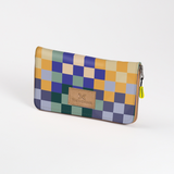 Women’s Large Purse| Laminated Fabric with Genuine Leather Checker - Jet / Chunky Zip Ladies Large Wallet Fabric