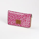 Women’s Large Purse| Laminated Fabric with Genuine Leather Cheetah - Pink / Chunky Zip Ladies Large Wallet Fabric