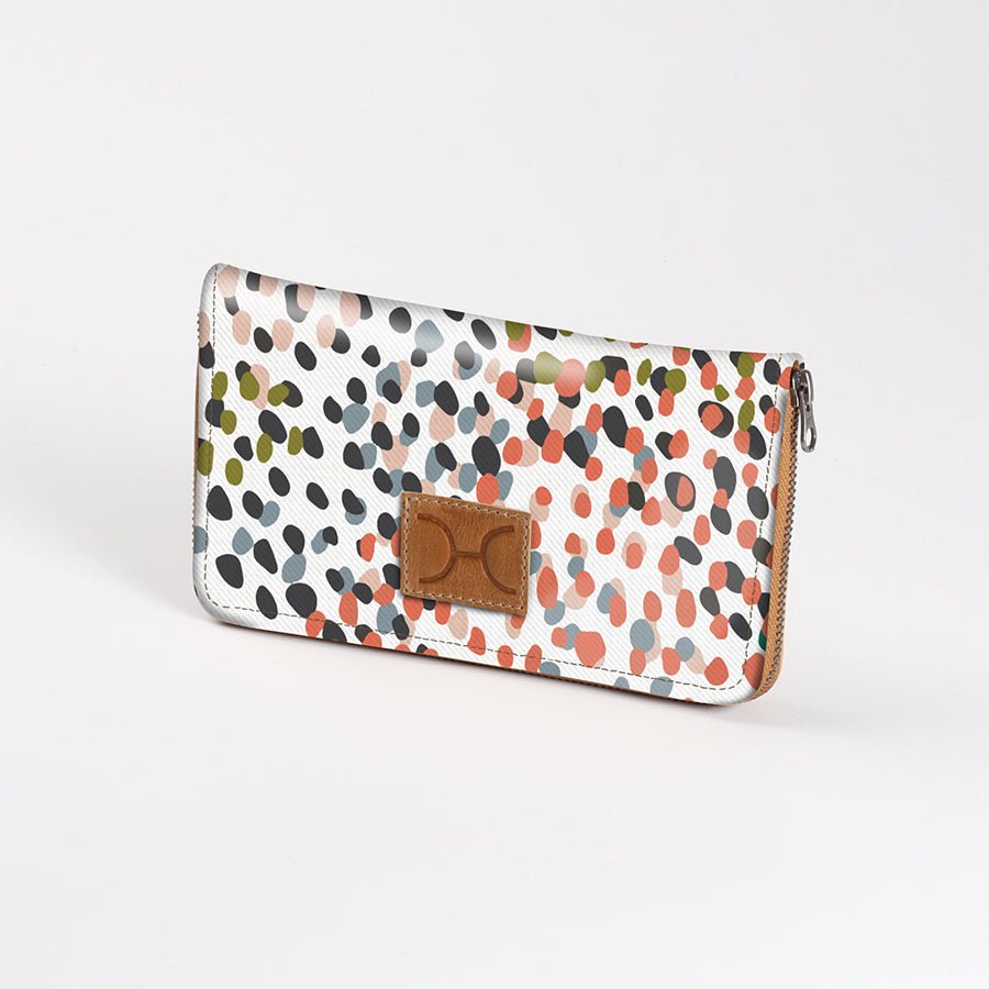 Women’s Large Purse| Laminated Fabric with Genuine Leather Confetti - All About / Chunky Zip Ladies Large Wallet Fabric