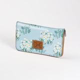 Women’s Large Purse| Laminated Fabric with Genuine Leather Crazy Daisy - Sage / Chunky Zip Ladies Large Wallet Fabric