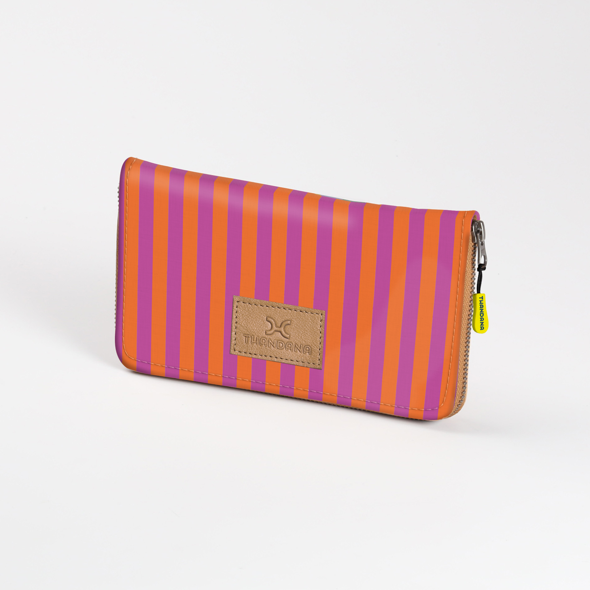 Women’s Large Purse| Laminated Fabric with Genuine Leather Linear - Preppy / Chunky Zip Ladies Large Wallet Fabric