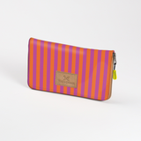 Women’s Large Purse| Laminated Fabric with Genuine Leather Linear - Preppy / Chunky Zip Ladies Large Wallet Fabric