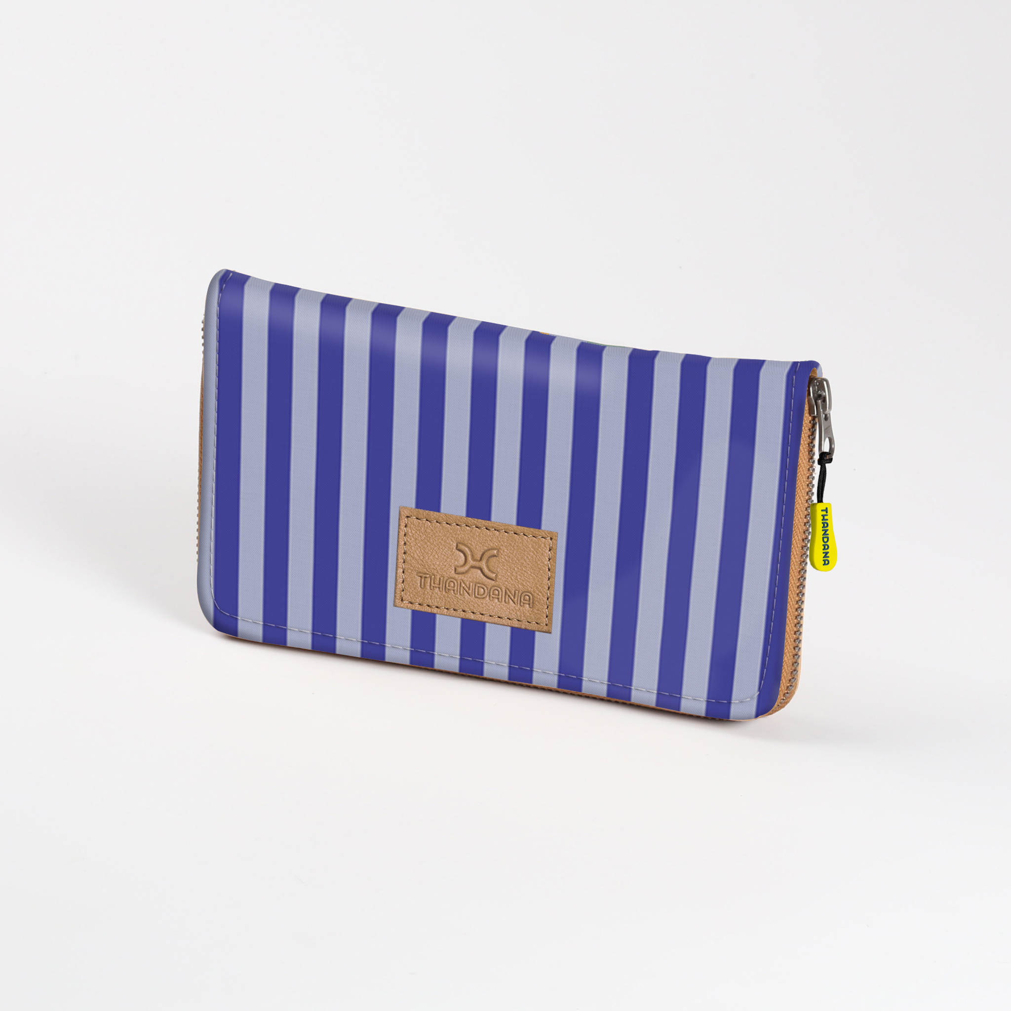 Women’s Large Purse| Laminated Fabric with Genuine Leather Linear - Jet / Chunky Zip Ladies Large Wallet Fabric