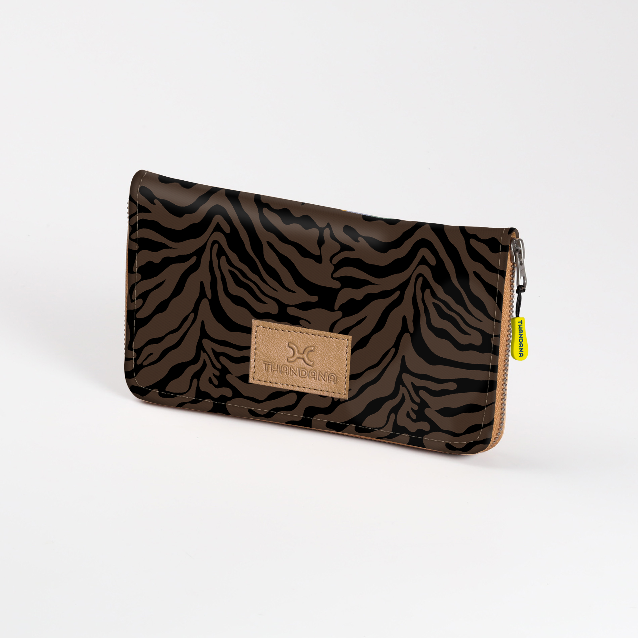 Women’s Large Purse| Laminated Fabric with Genuine Leather Nomad Stripe - Coffee / Chunky Zip Ladies Large Wallet