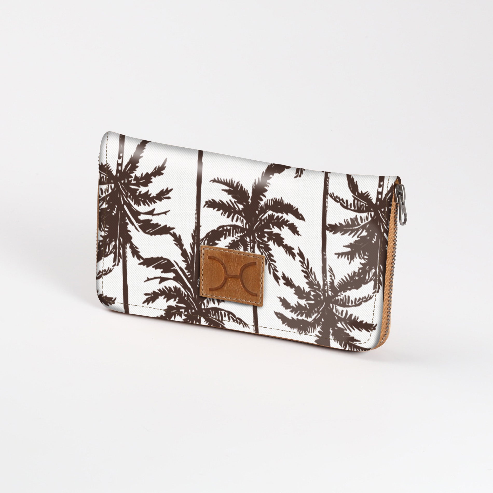 Women’s Large Purse| Laminated Fabric with Genuine Leather Palm - Neutral / Chunky Zip Ladies Large Wallet Fabric