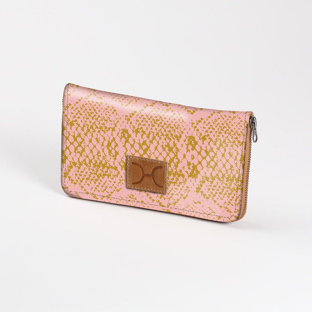 Women’s Large Purse| Laminated Fabric with Genuine Leather Python - Bloom / Chunky Zip Ladies Large Wallet Fabric