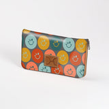 Women’s Large Purse| Laminated Fabric with Genuine Leather Smiley - Jet / Chunky Zip Ladies Large Wallet Fabric