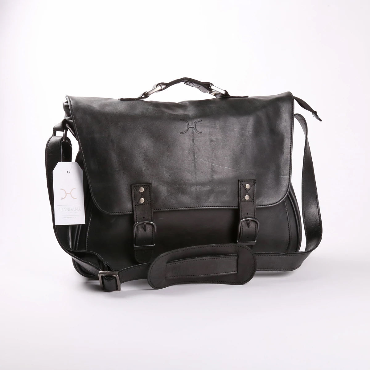 Work Satchel | Genuine Leather Black Leather Work Satchel by Thandana