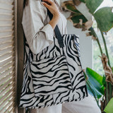 Tote Handbag | Faux Fur Print Genuine Leather