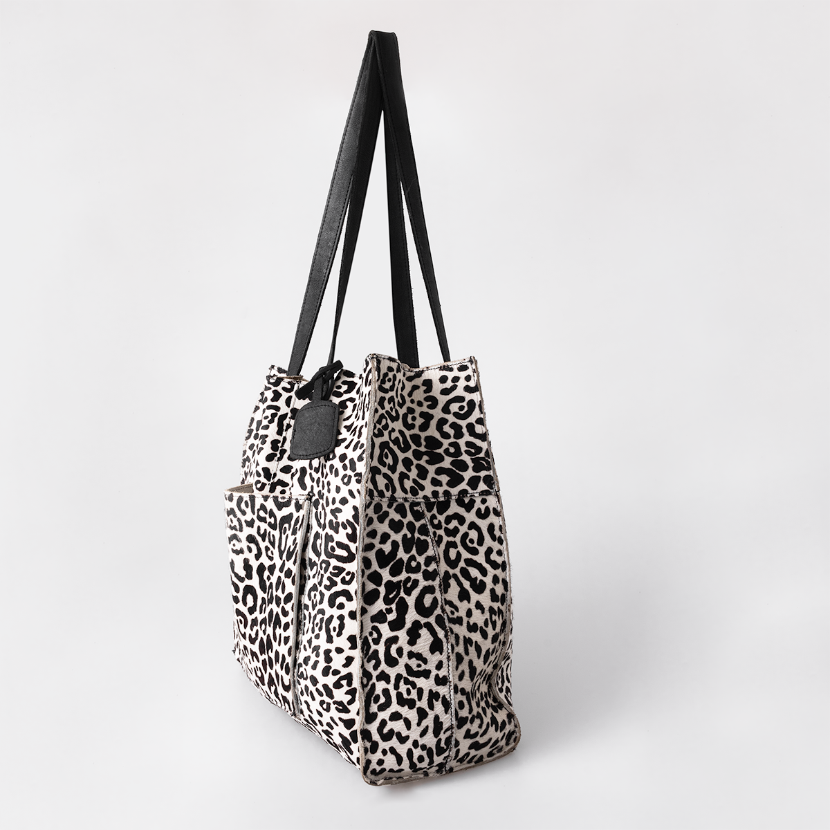 Tote Handbag | Faux Fur Print Genuine Leather