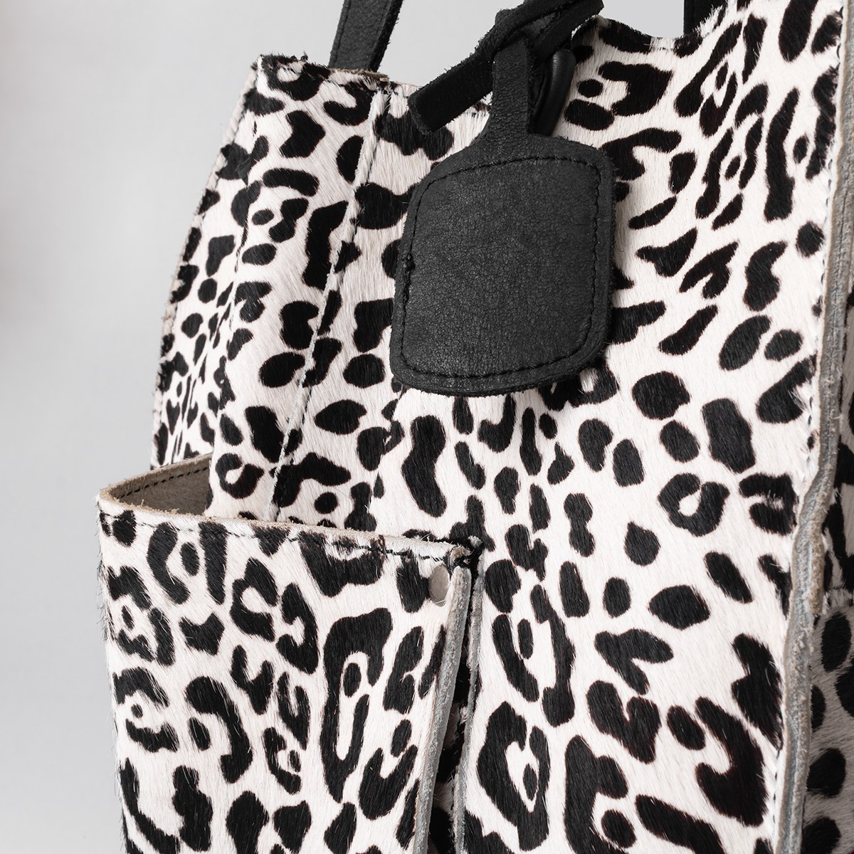Tote Handbag | Faux Fur Print Genuine Leather