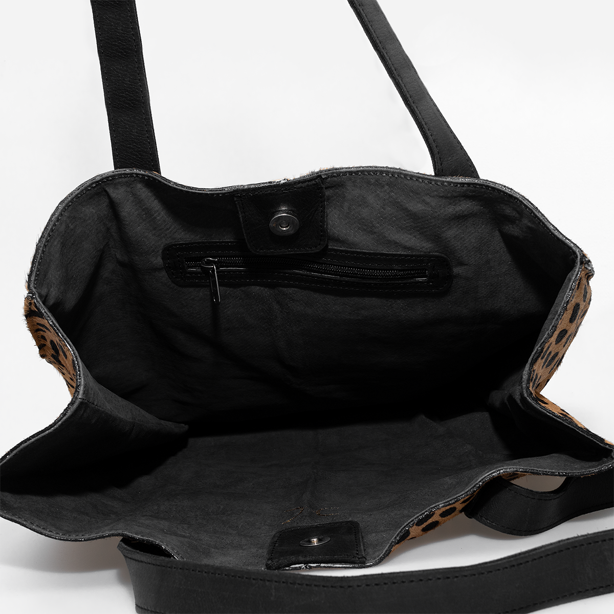 Tote Handbag | Faux Fur Print Genuine Leather